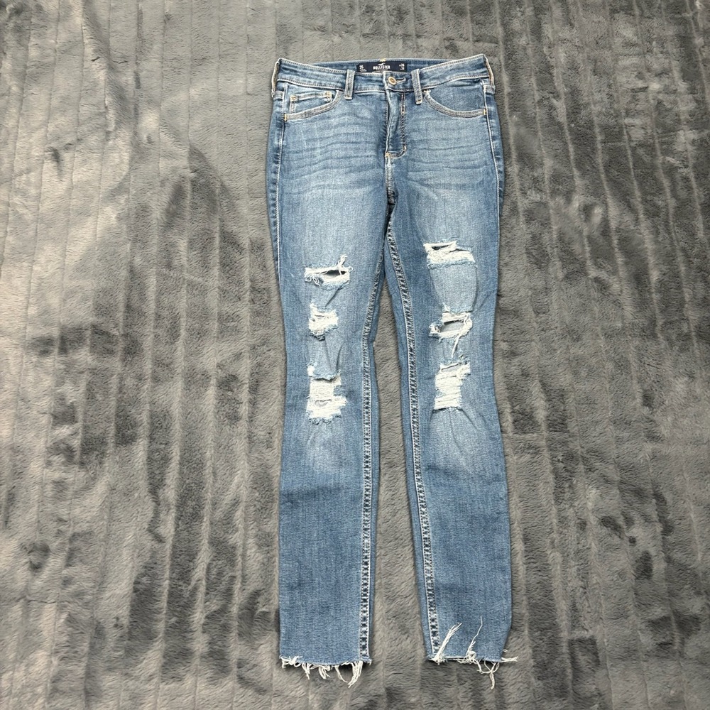 Hollister High Rise Super Skinny Distressed Jeans Blue W26 L26 3S Raw Hem